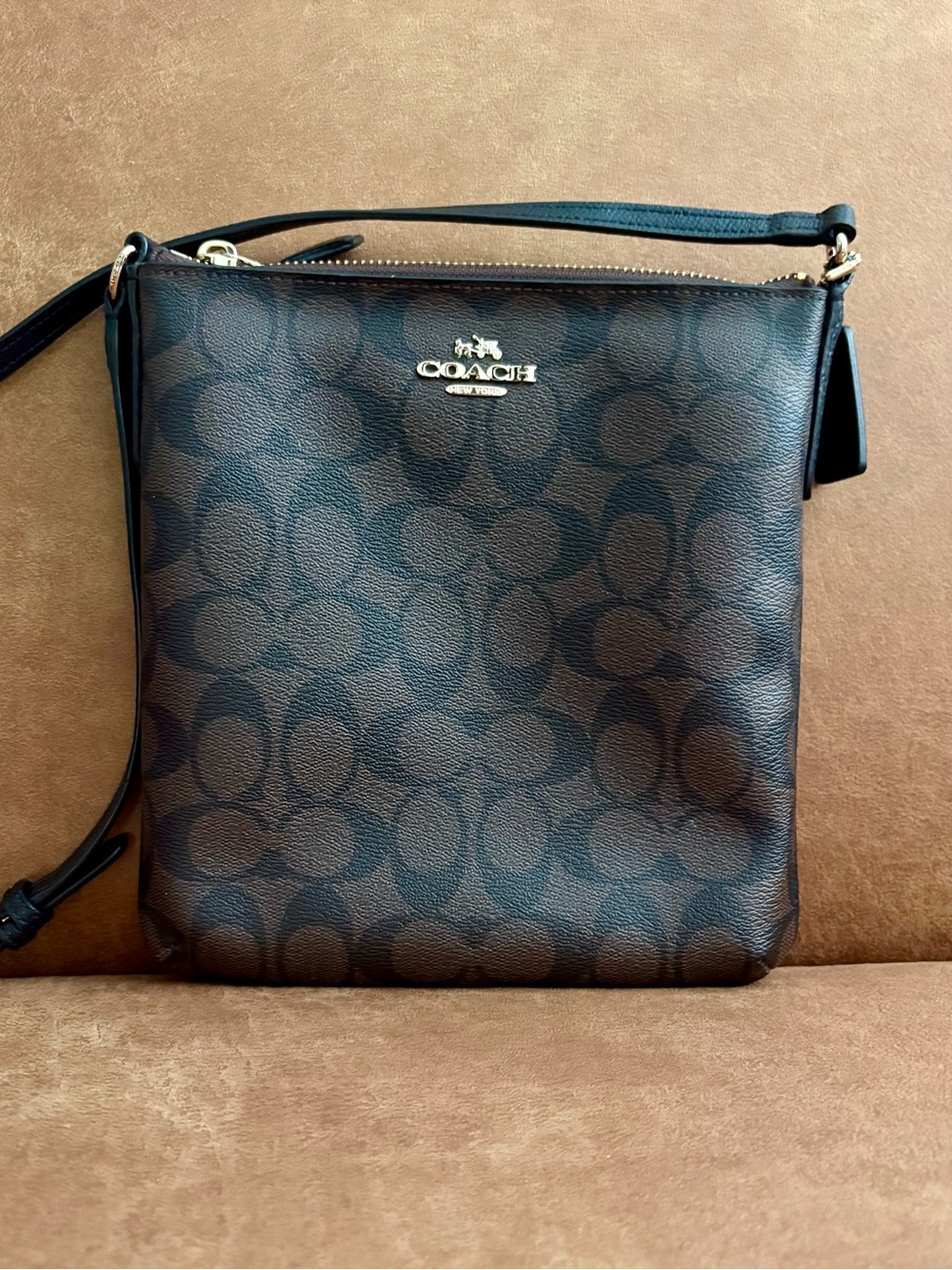 Coach Crossbody Bag F35940 Signature coated Canvas in black and brown